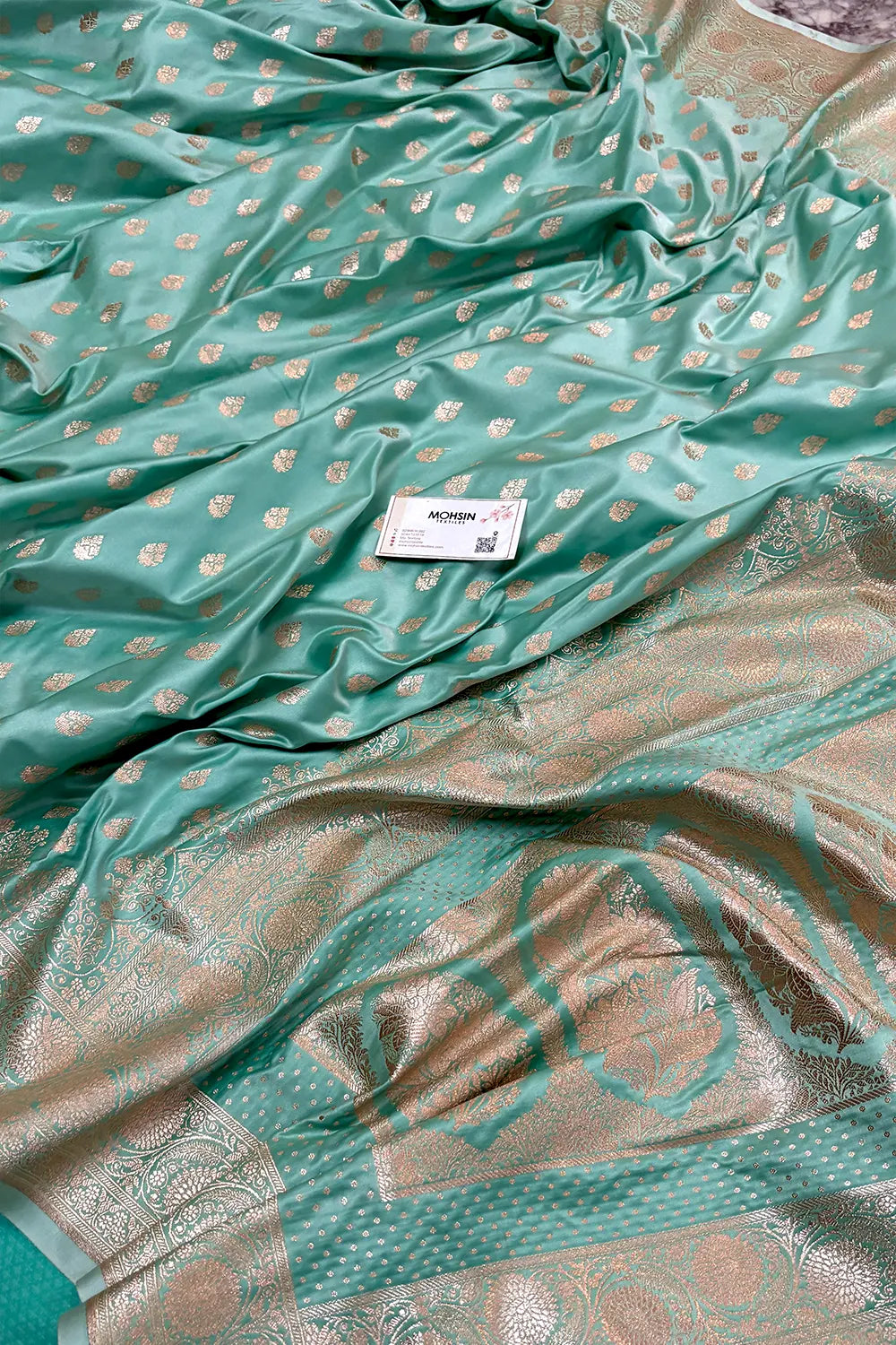 Mint Zari Katan Silk Banarasi Saree