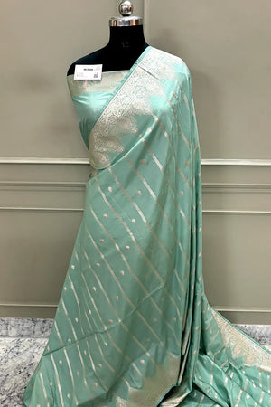 Mint Zari Katan Silk Banarasi Saree