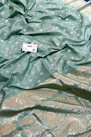 Mint Zari Katan Silk Banarasi Saree