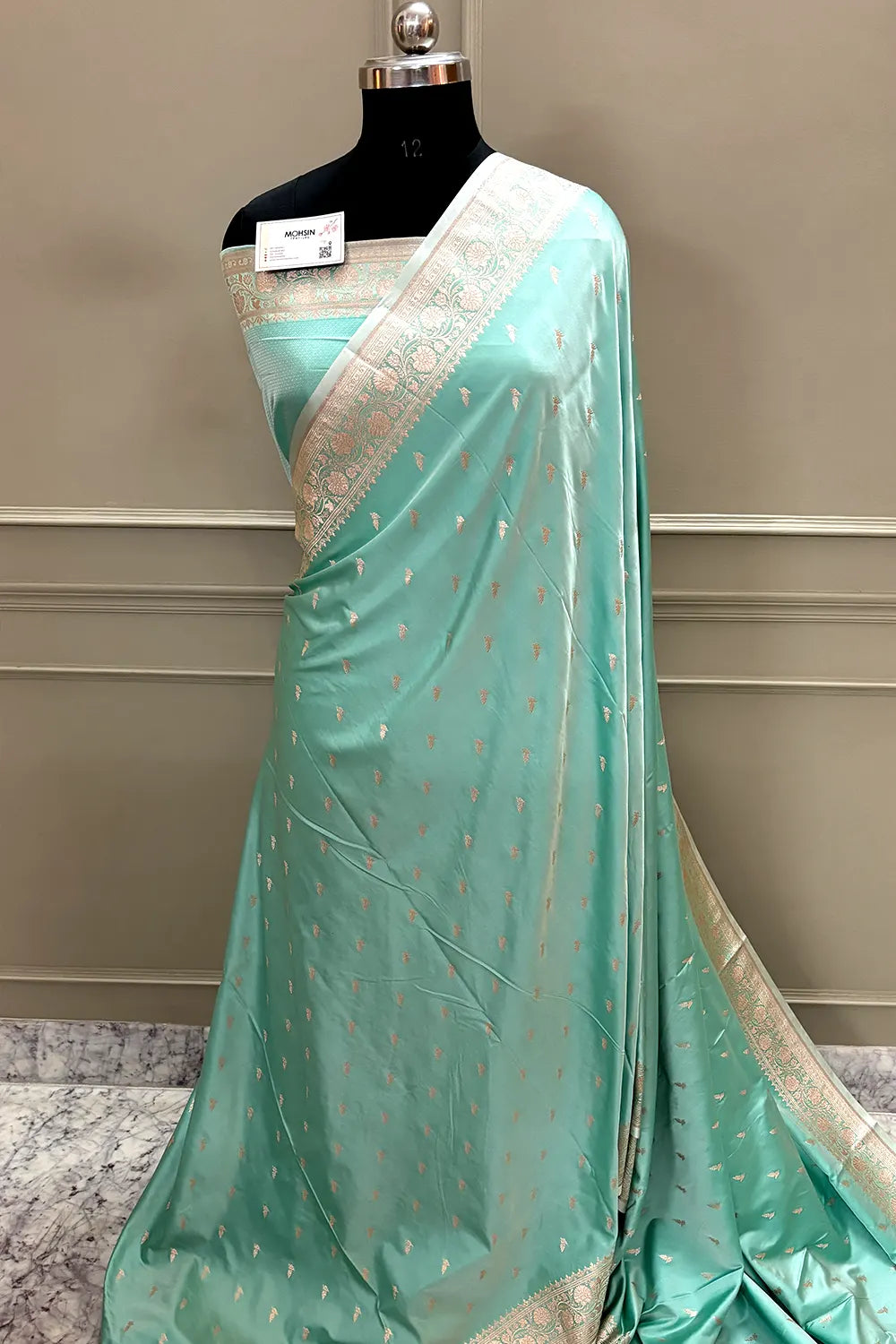 Mint Zari Katan Silk Banarasi Saree