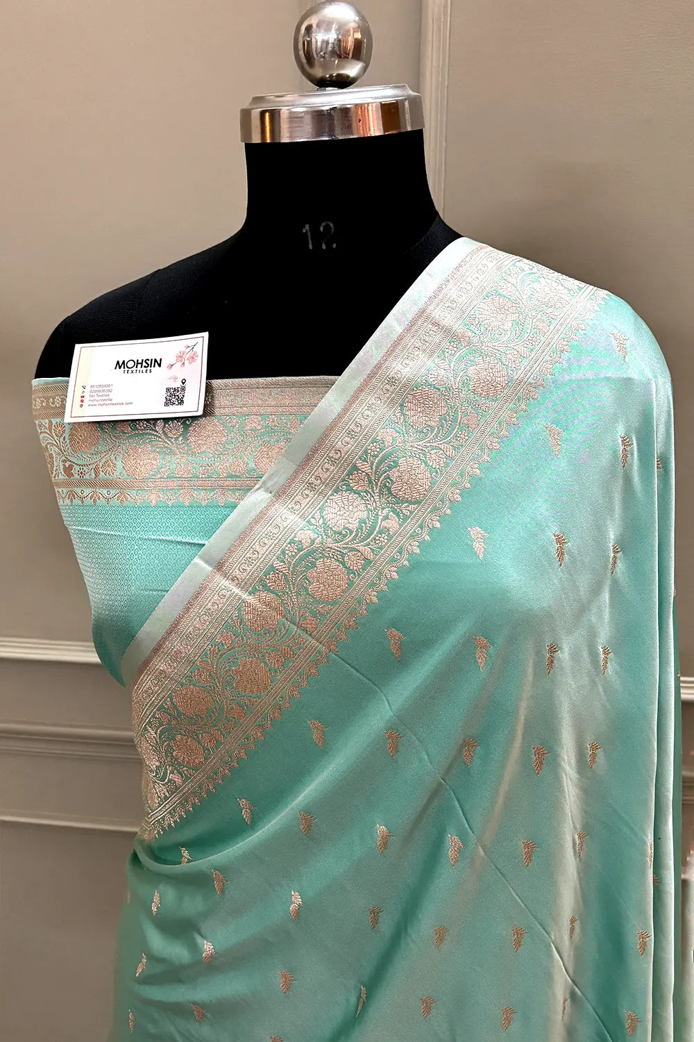 Mint Zari Katan Silk Banarasi Saree