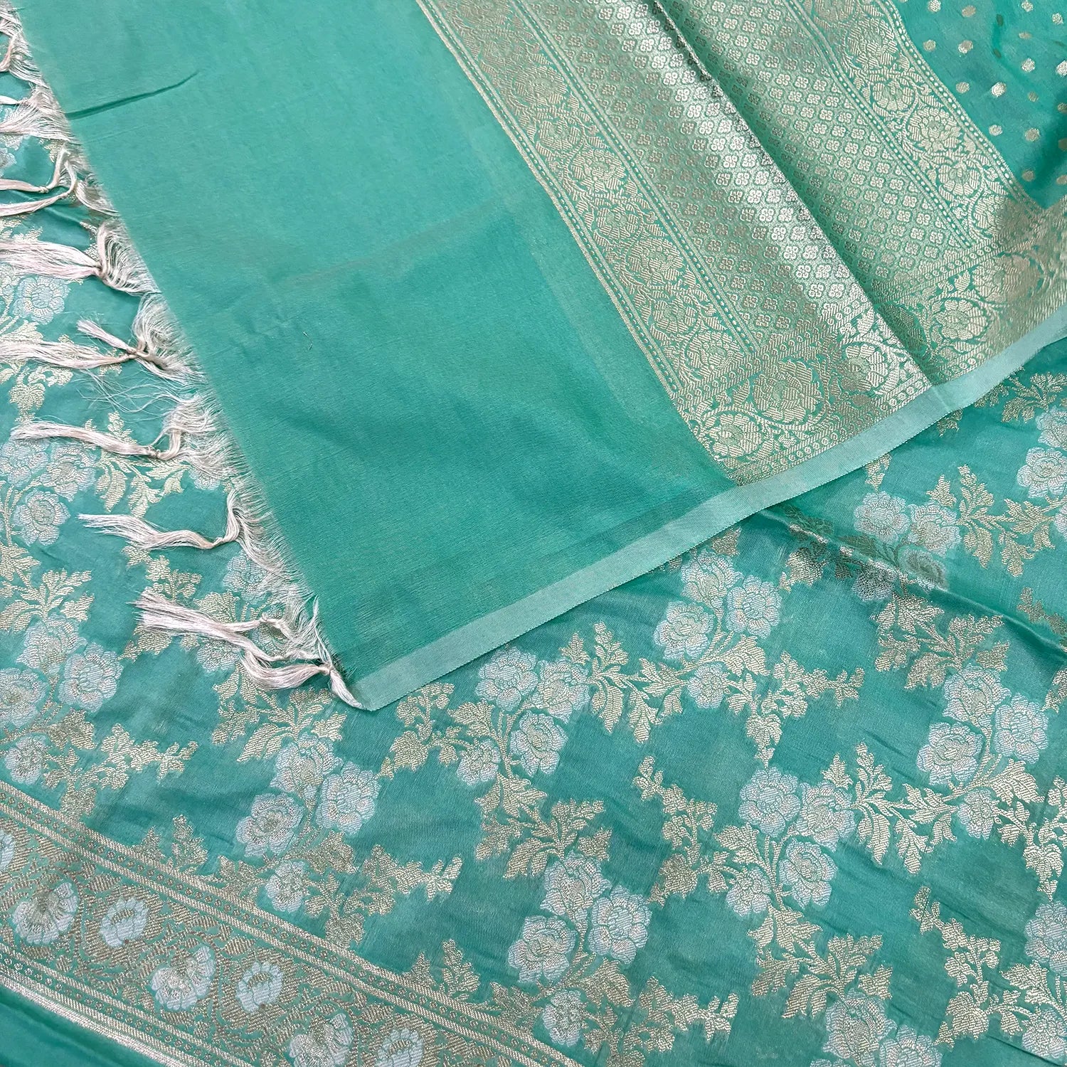 Mint Green Zari Katan Silk Banarasi Suit