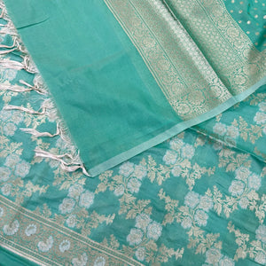 Mint Green Zari Katan Silk Banarasi Suit
