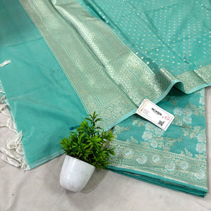 Mint Green Zari Katan Silk Banarasi Suit