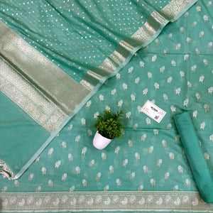 Mint Zari Katan Silk Banarasi Suit