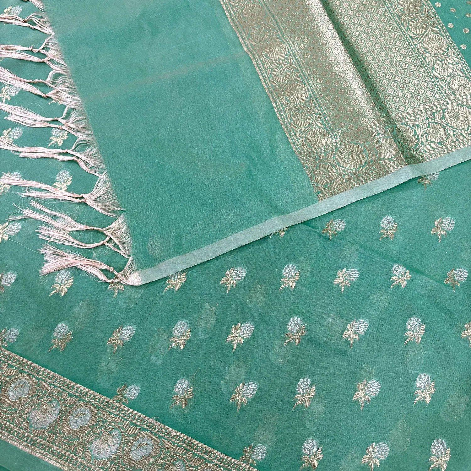 Mint Zari Katan Silk Banarasi Suit