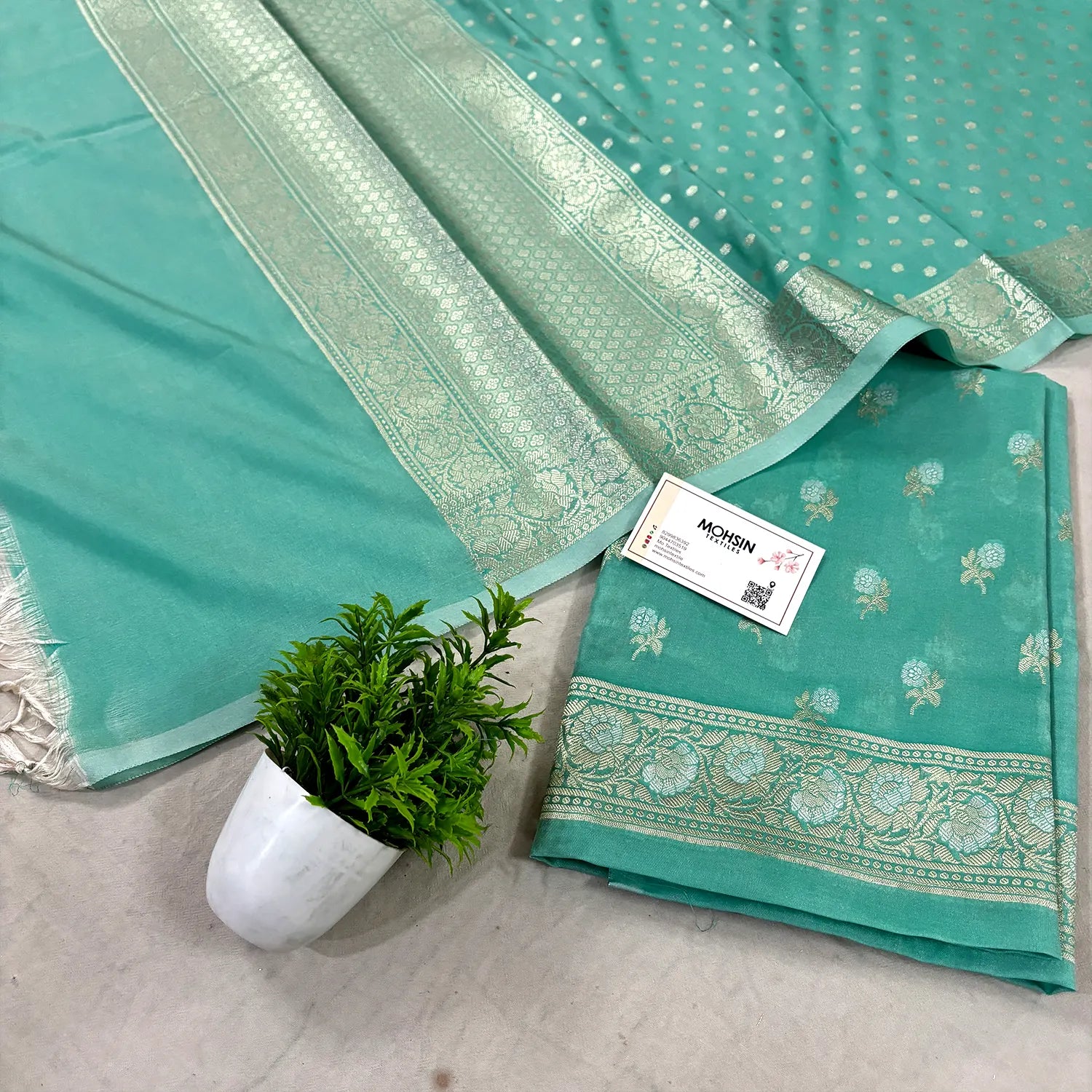 Mint Zari Katan Silk Banarasi Suit