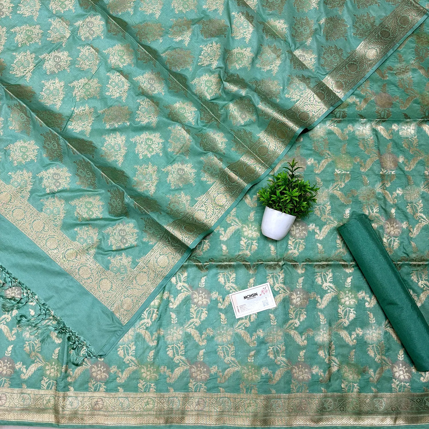 Mint Zari Katan Silk Banarasi Suit