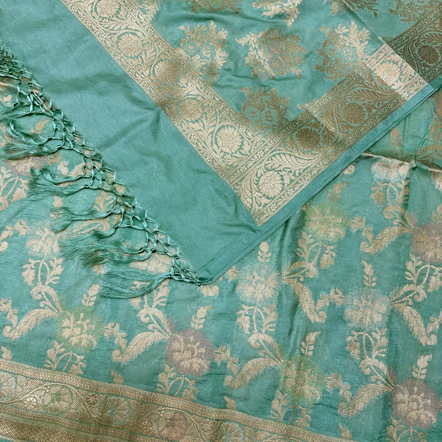 Mint Zari Katan Silk Banarasi Suit