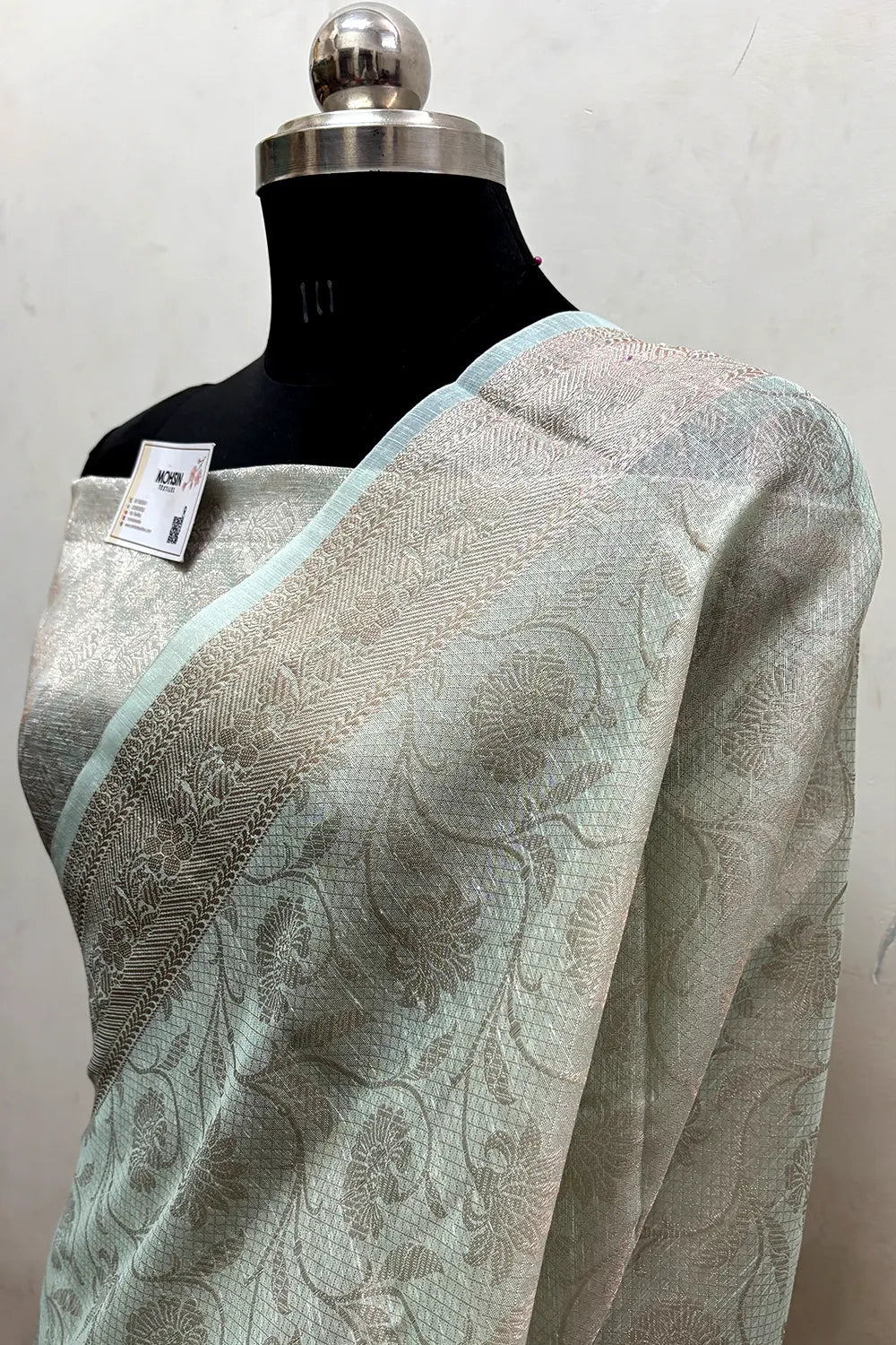 Mint Zari Linen Silk Banarasi Saree