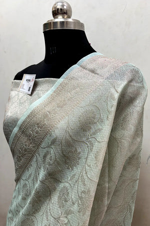 Mint Zari Linen Silk Banarasi Saree