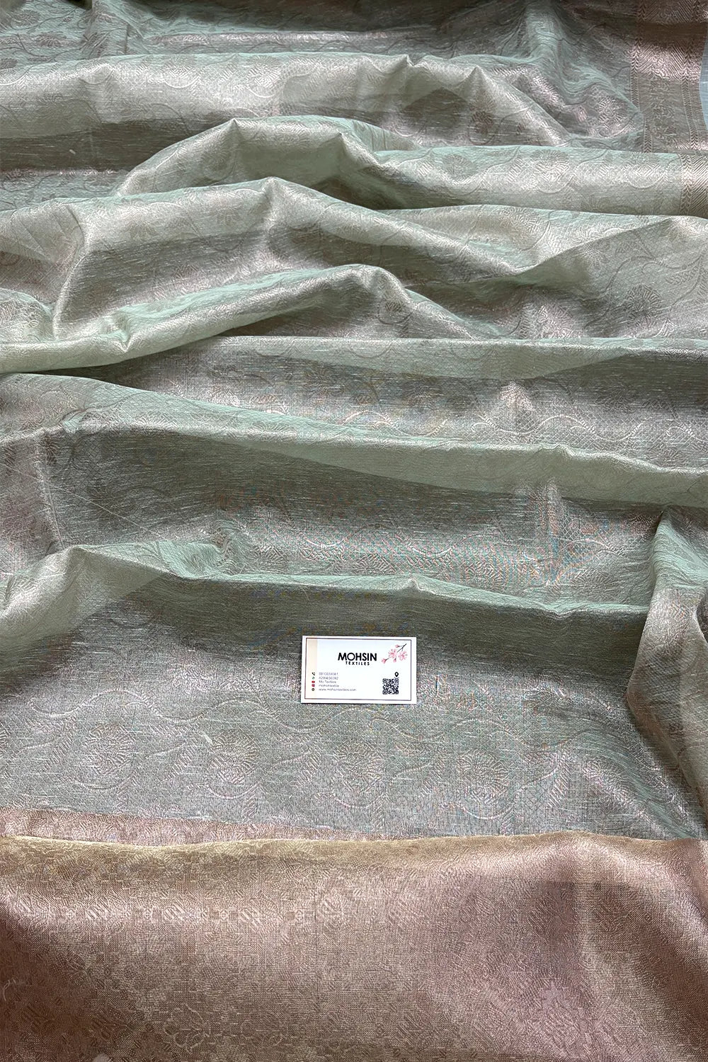 Mint Zari Linen Silk Banarasi Saree