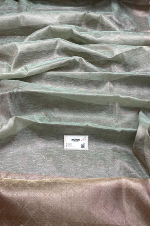 Mint Zari Linen Silk Banarasi Saree