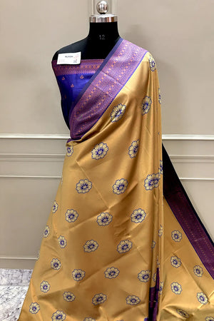 Mustard and Blue Resham Zari Banarasi Silk Saree