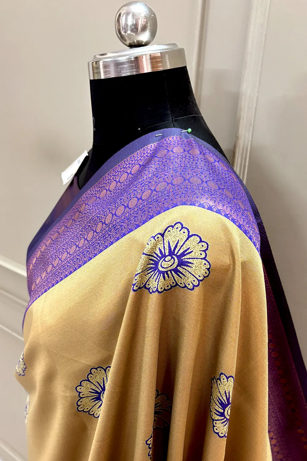 Mustard and Blue Resham Zari Banarasi Silk Saree