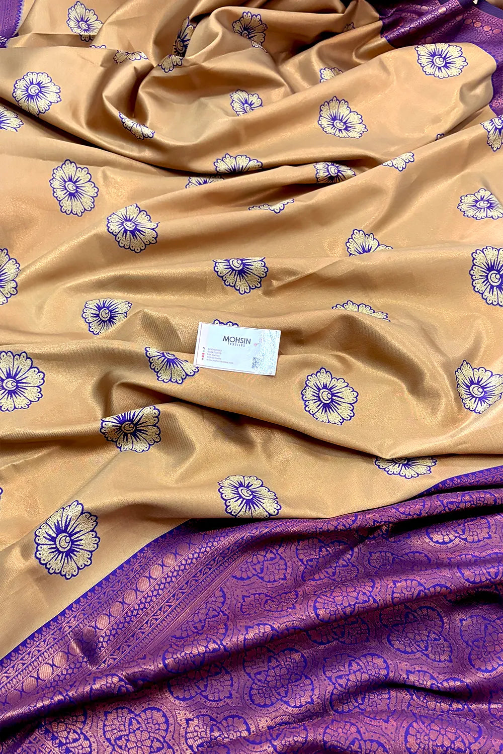 Mustard and Blue Resham Zari Banarasi Silk Saree