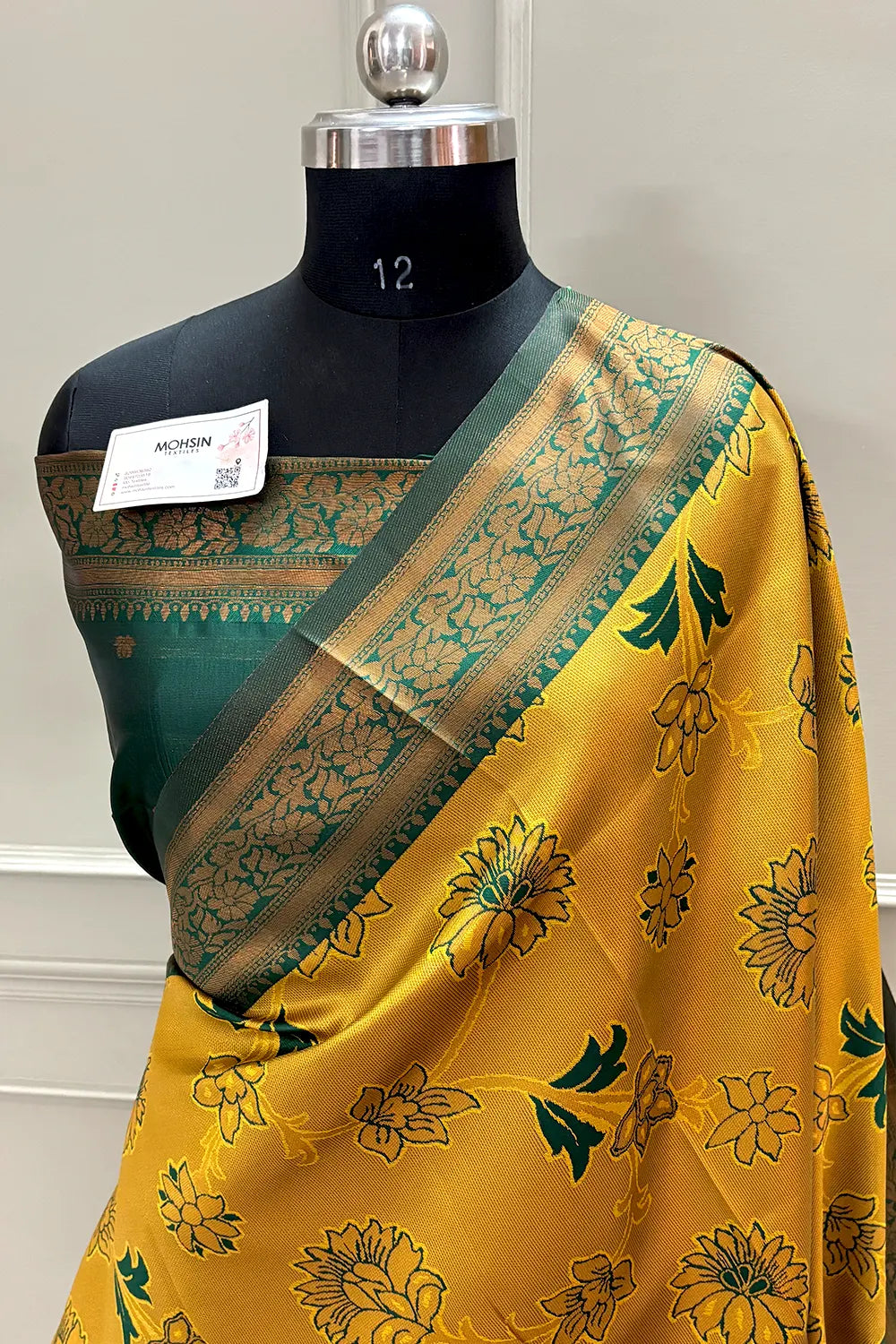 Mustard and Bottle Green Resham Zari Banarasi Silk Saree