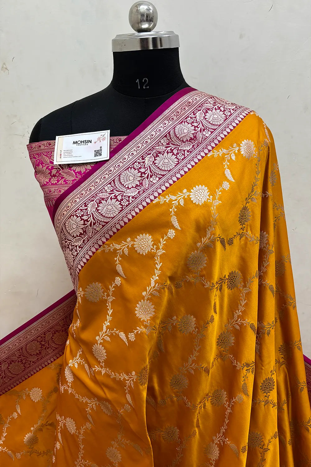 Mustard and Pink Zari Katan Mashru Silk Banarasi Saree