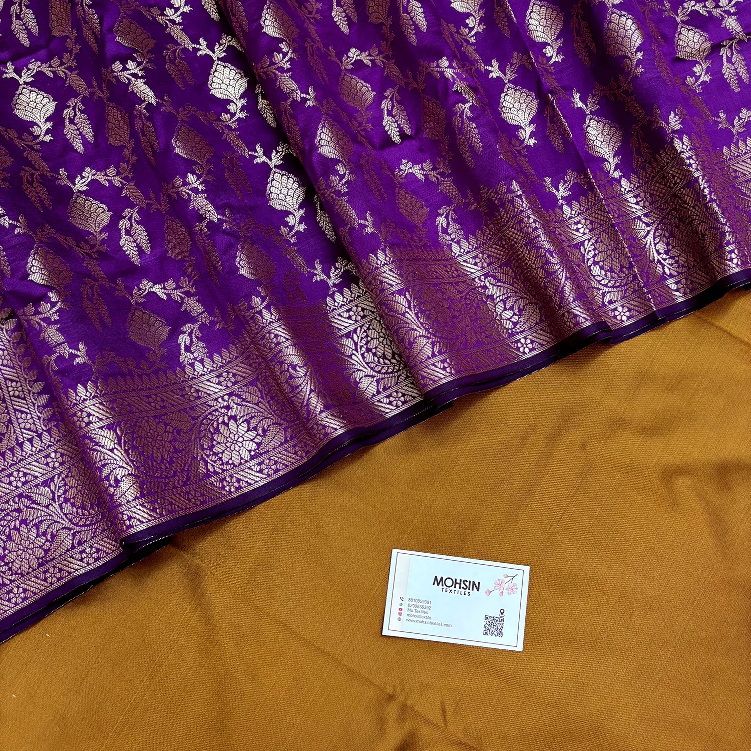 Mustard and Purple Plain Semi Katan Silk Banarasi Silk Suit