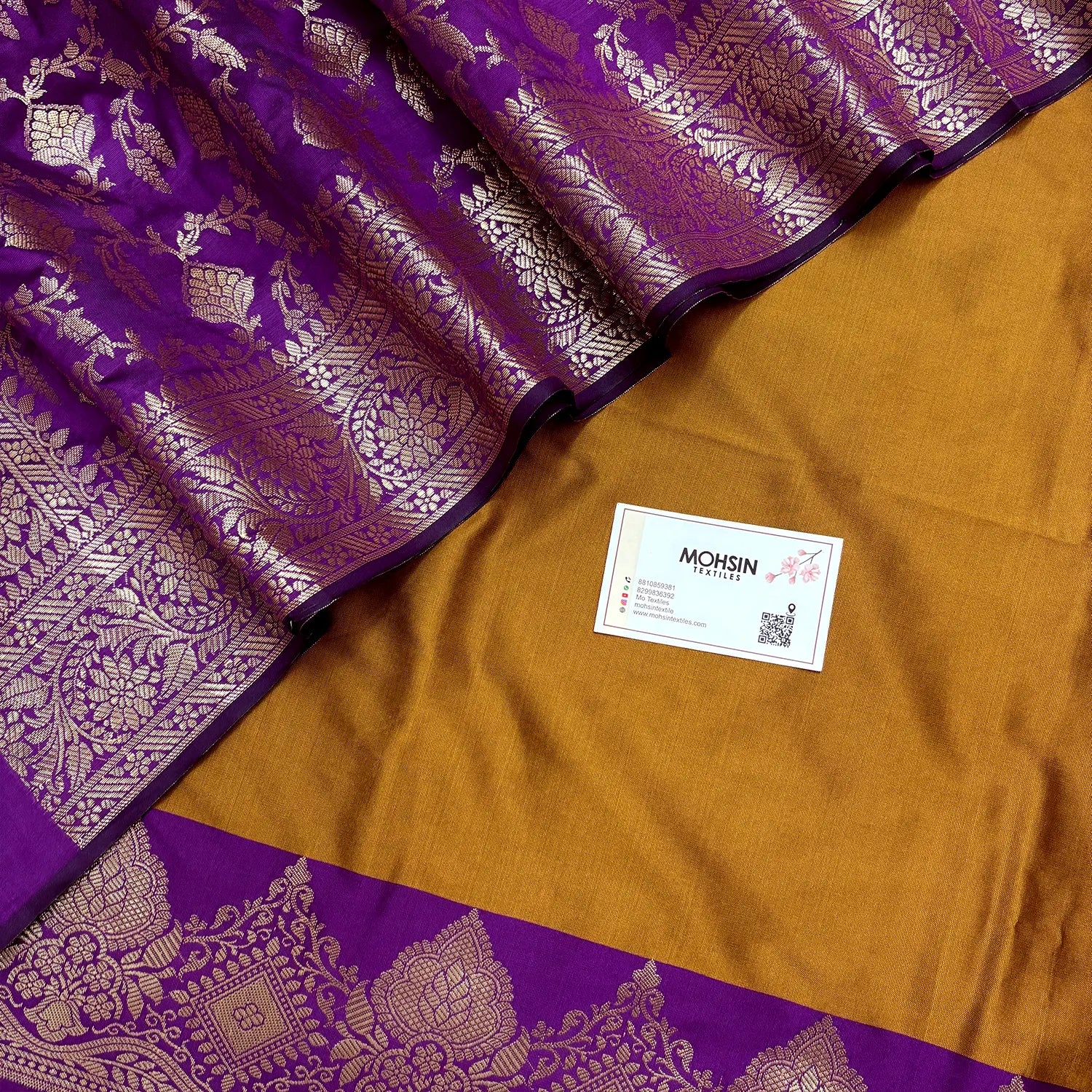 Mustard and Purple Plain Semi Katan Silk Banarasi Silk Suit