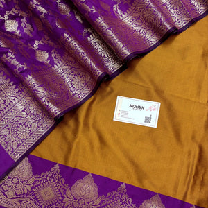 Mustard and Purple Plain Semi Katan Silk Banarasi Silk Suit