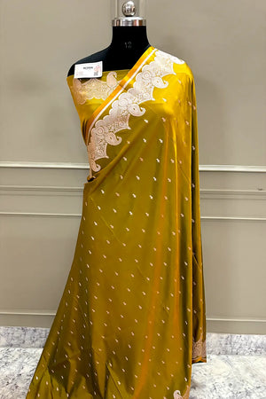 Mustard Deepak Buti Katan Silk Banarasi Saree