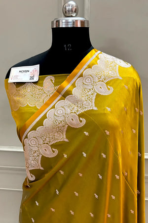 Mustard Deepak Buti Katan Silk Banarasi Saree