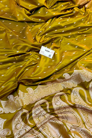 Mustard Deepak Buti Katan Silk Banarasi Saree
