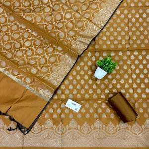 Mustard Golden Zari Satin Silk Banarasi Suit