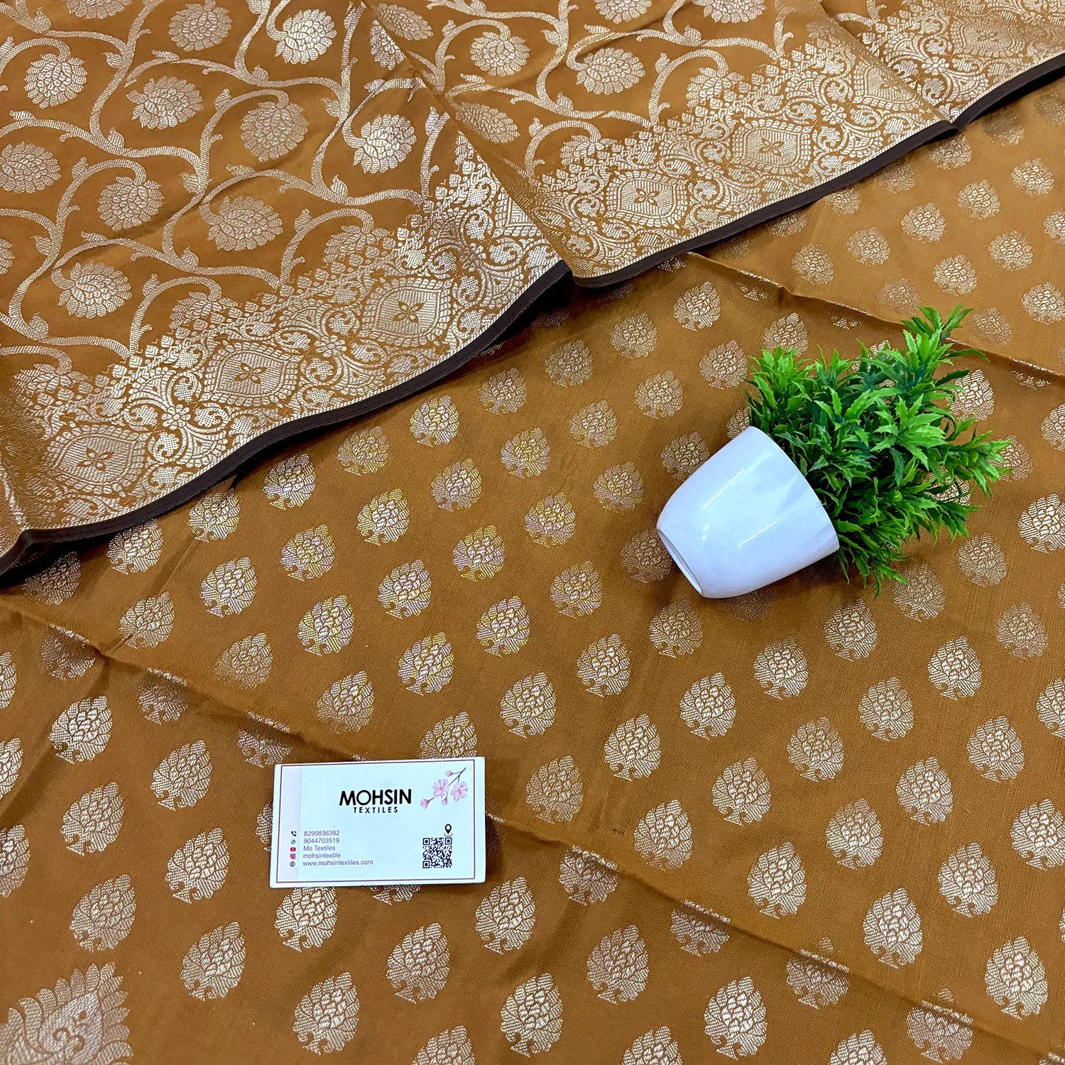 Mustard Golden Zari Satin Silk Banarasi Suit