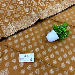 Mustard Golden Zari Satin Silk Banarasi Suit