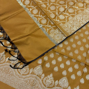 Mustard Golden Zari Satin Silk Banarasi Suit