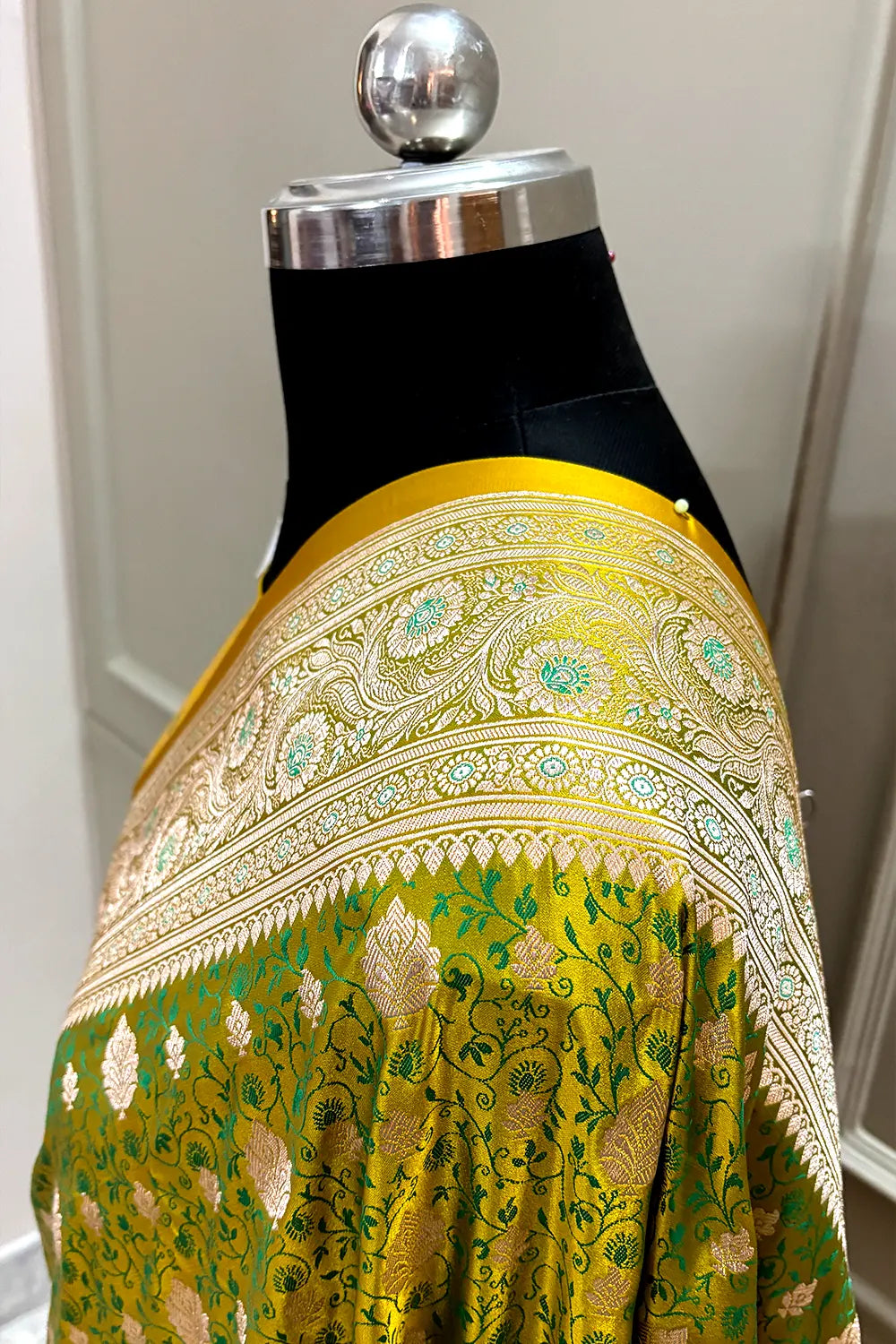 Mustard Green Chunni Munni Katan Silk Banarasi Saree