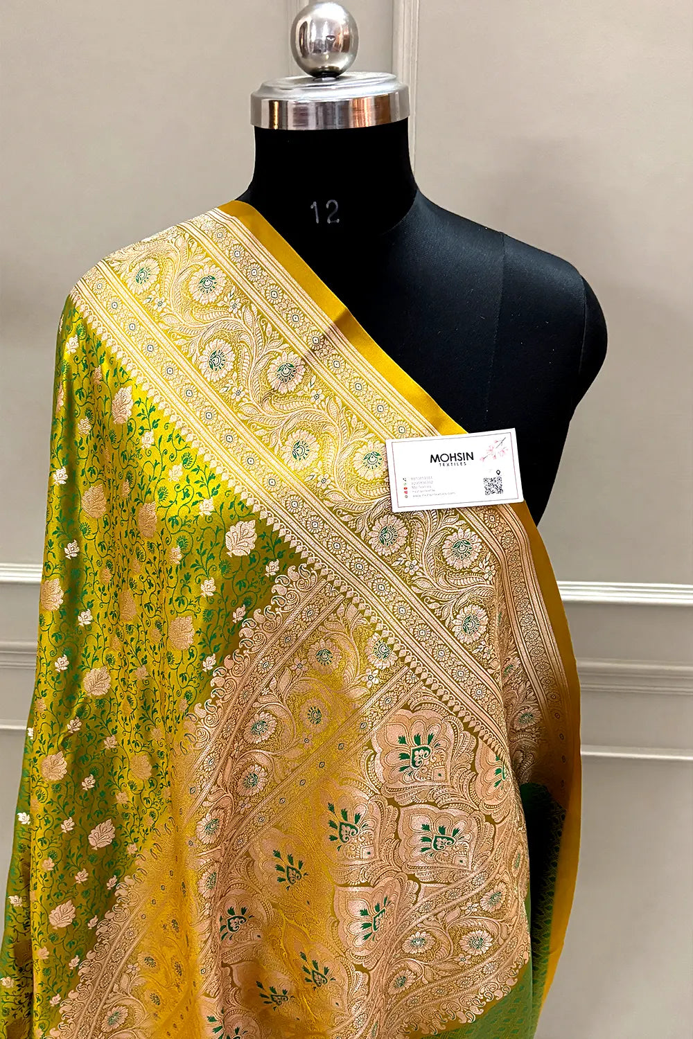 Mustard Green Chunni Munni Katan Silk Banarasi Saree
