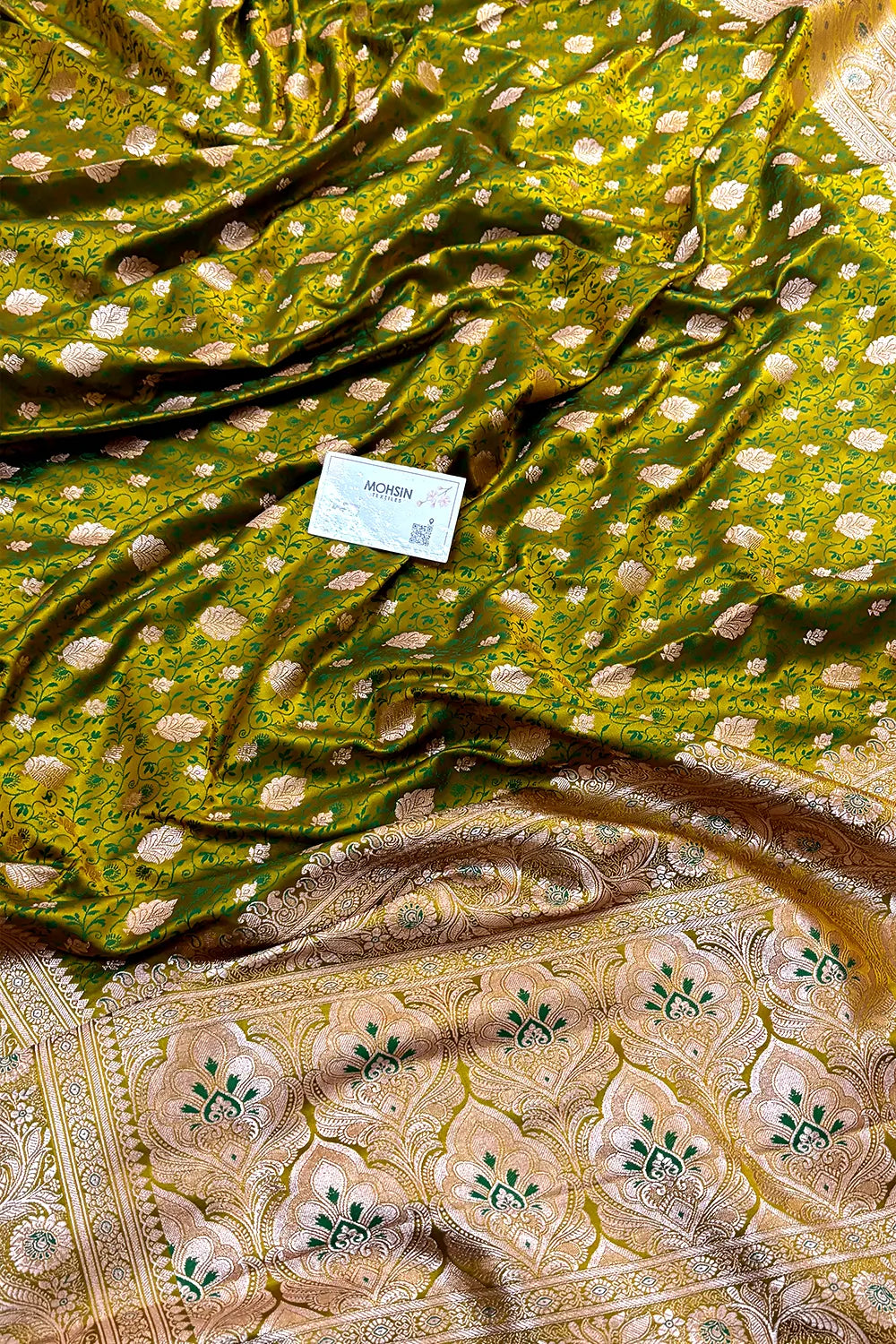 Mustard Green Chunni Munni Katan Silk Banarasi Saree
