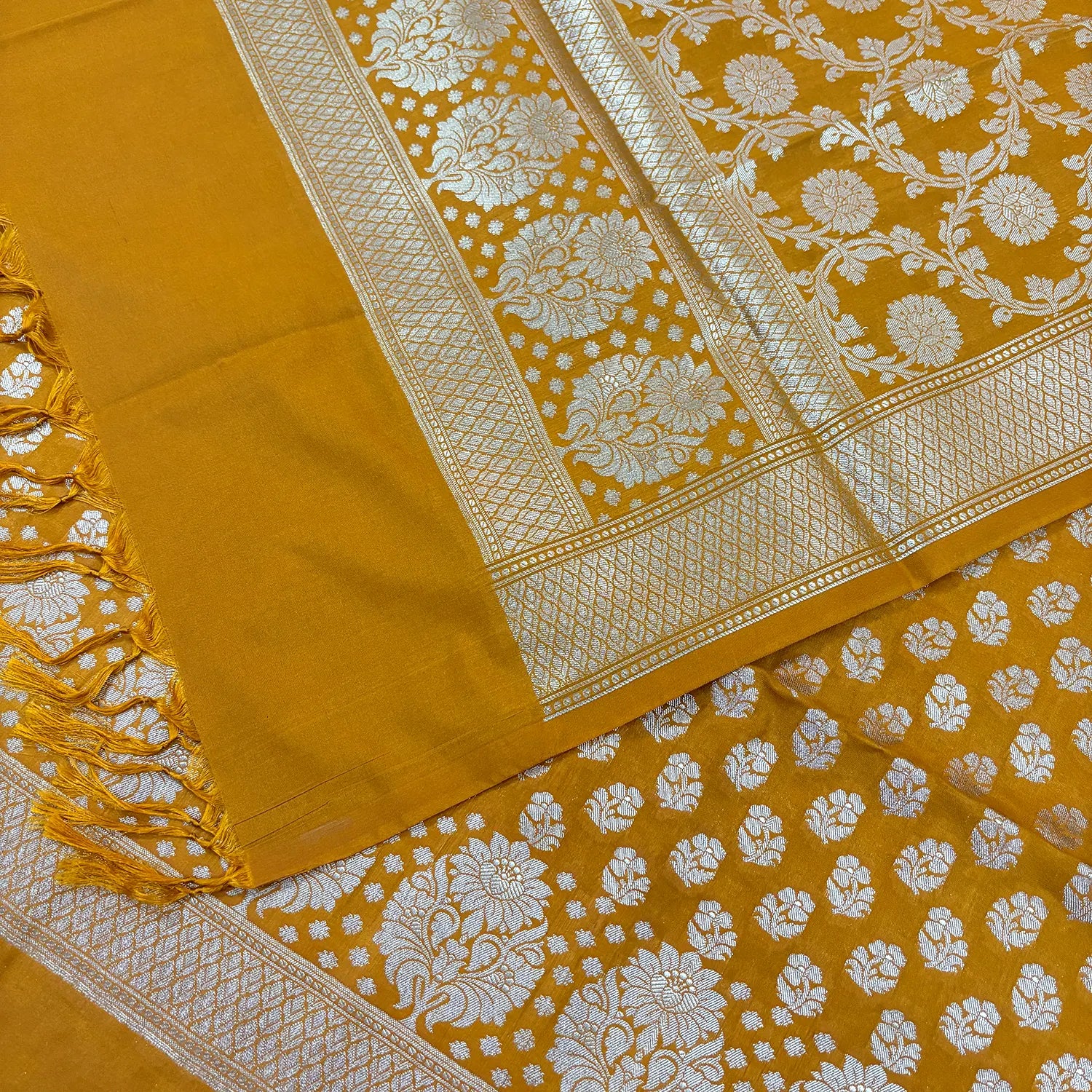 Mustard Guldaan Fool Katan Silk Banarasi Suit