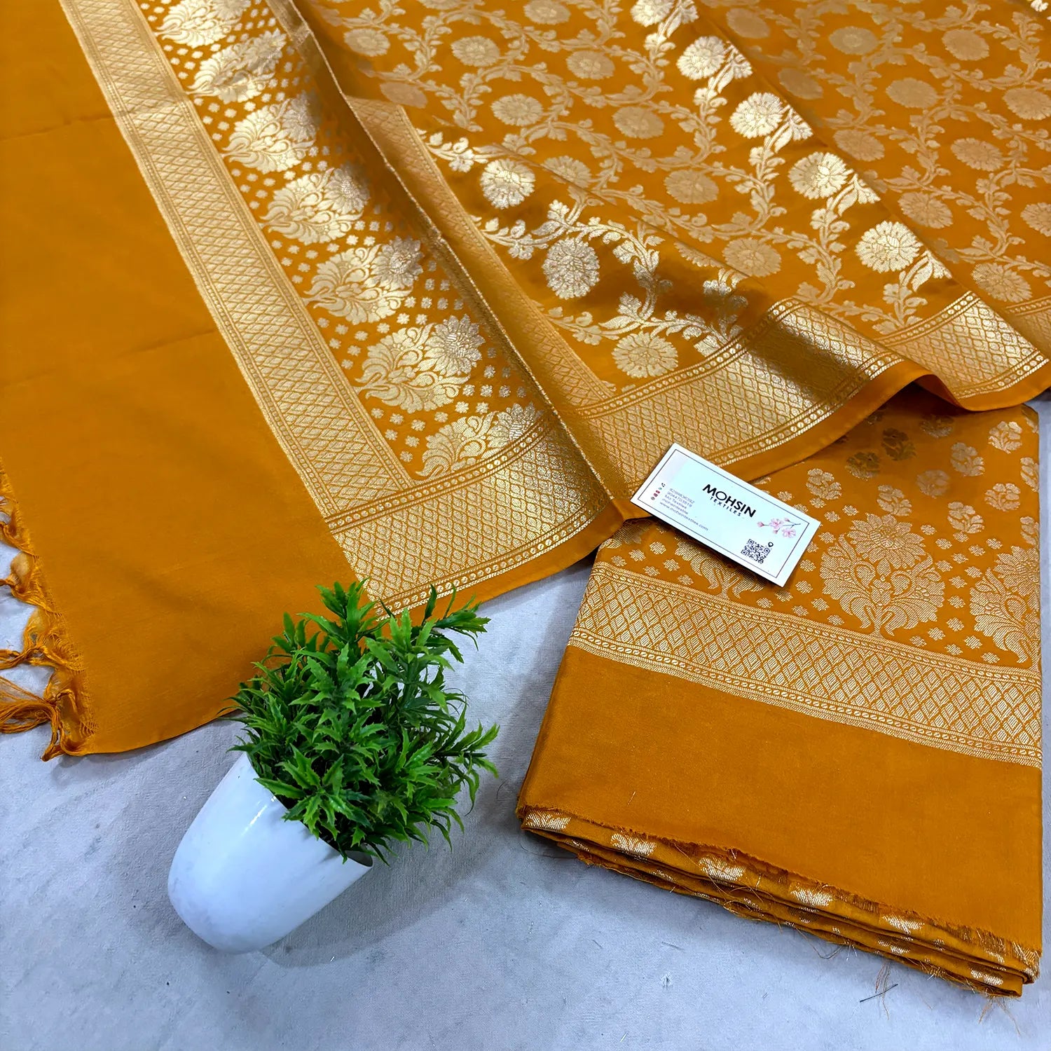 Mustard Guldaan Fool Katan Silk Banarasi Suit