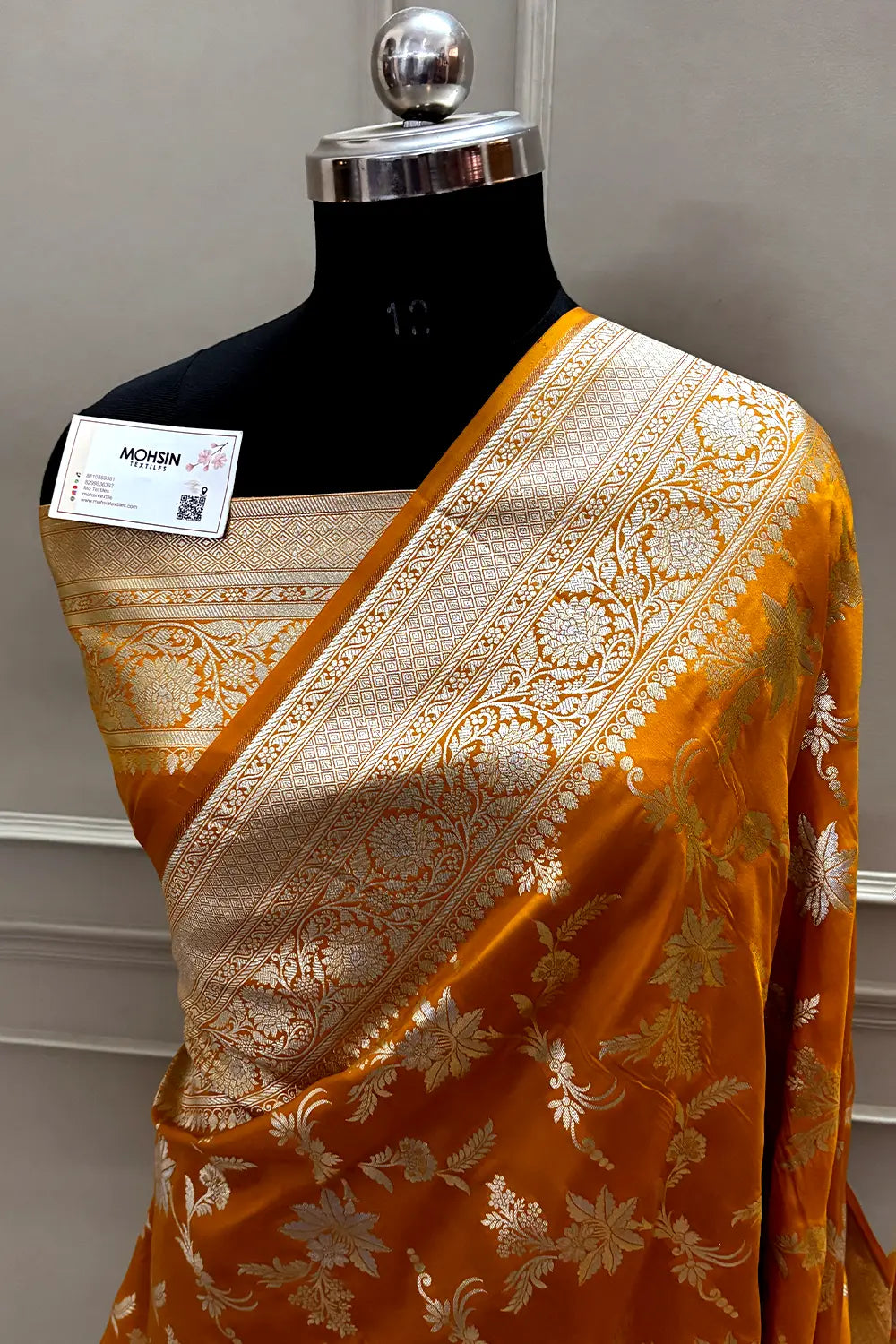 Mustard Jasmine Jaal Katan Silk Banarasi Saree