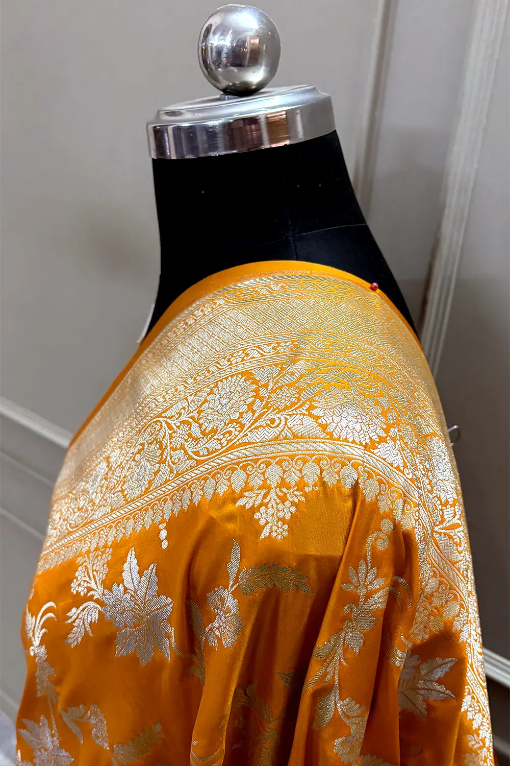Mustard Jasmine Jaal Katan Silk Banarasi Saree