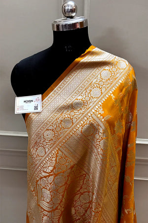 Mustard Jasmine Jaal Katan Silk Banarasi Saree