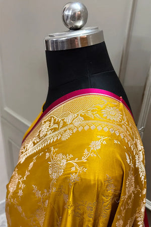 Mustard Jhanjaal Katan Mashru Silk Banarasi Saree