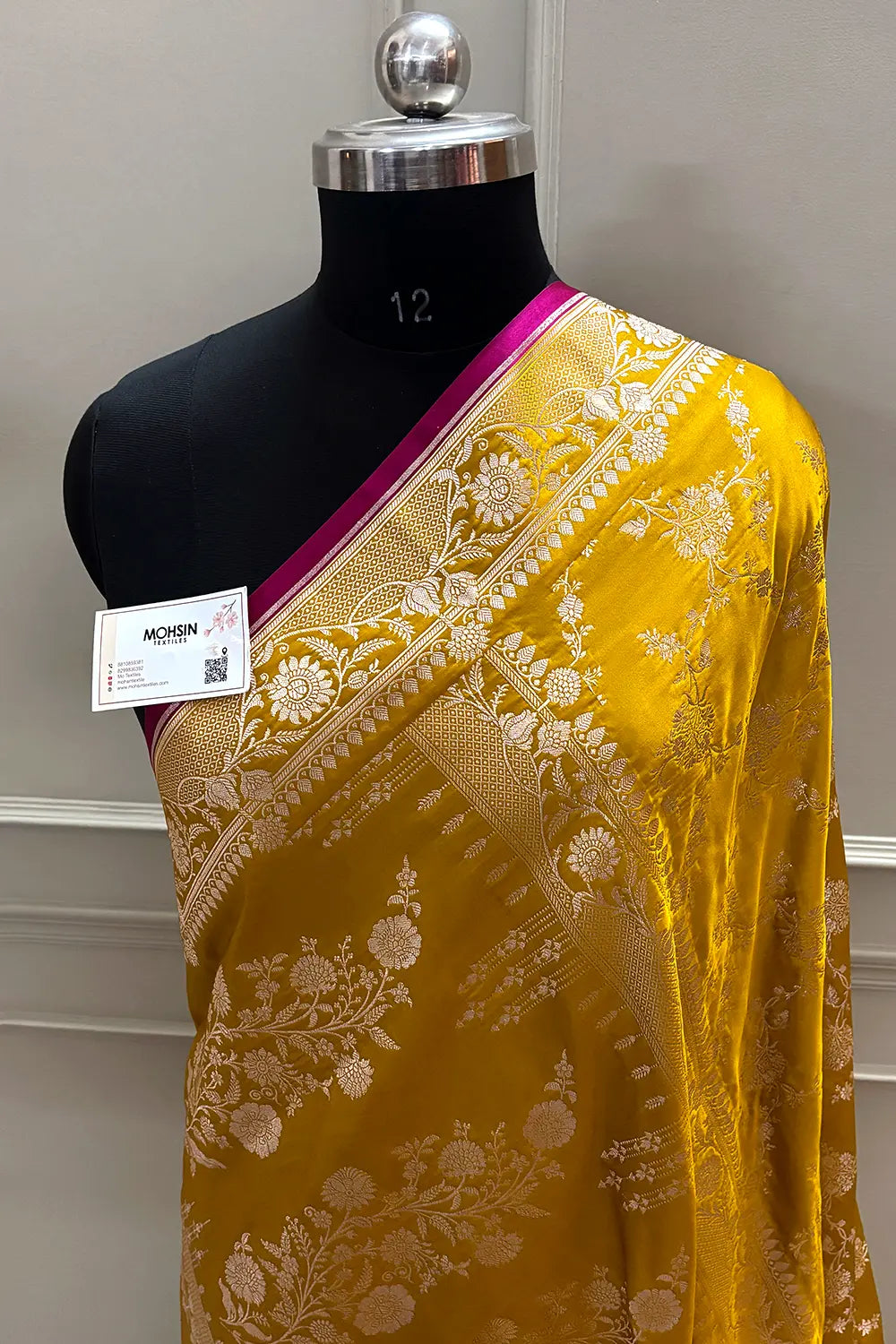 Mustard Jhanjaal Katan Mashru Silk Banarasi Saree