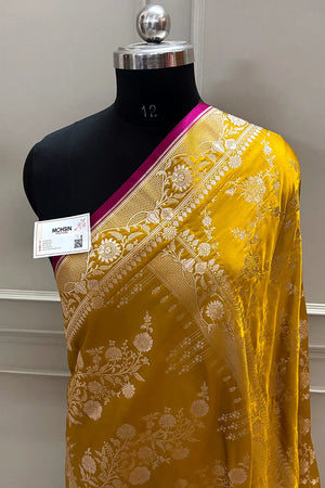 Mustard Jhanjaal Katan Mashru Silk Banarasi Saree