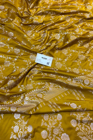 Mustard Jhanjaal Katan Mashru Silk Banarasi Saree