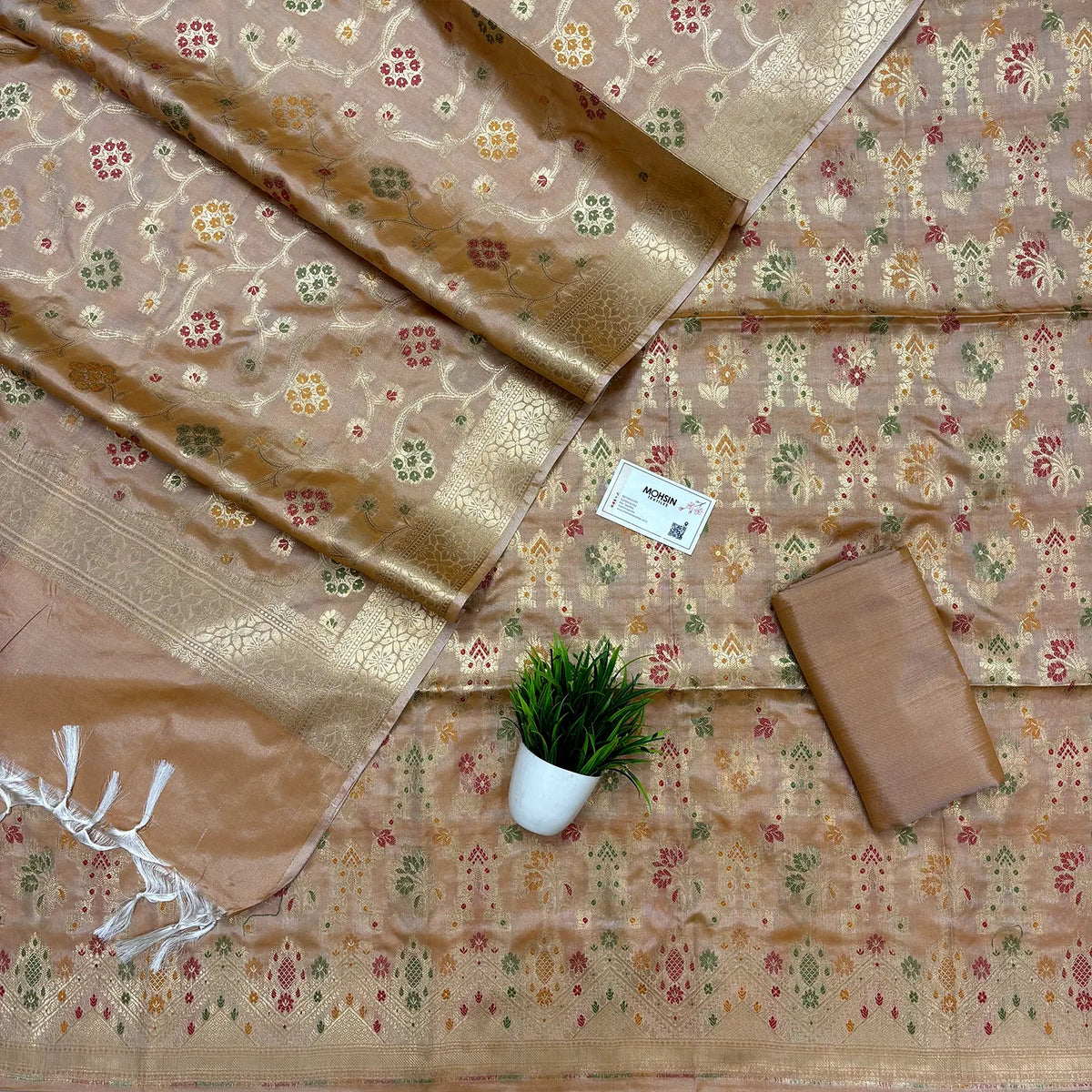 Mustard Meenakari Katan Silk Banarasi Suit