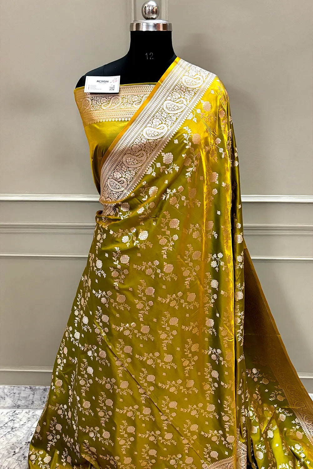 Mustard Nafis Jaal Katan Silk Banarasi Saree
