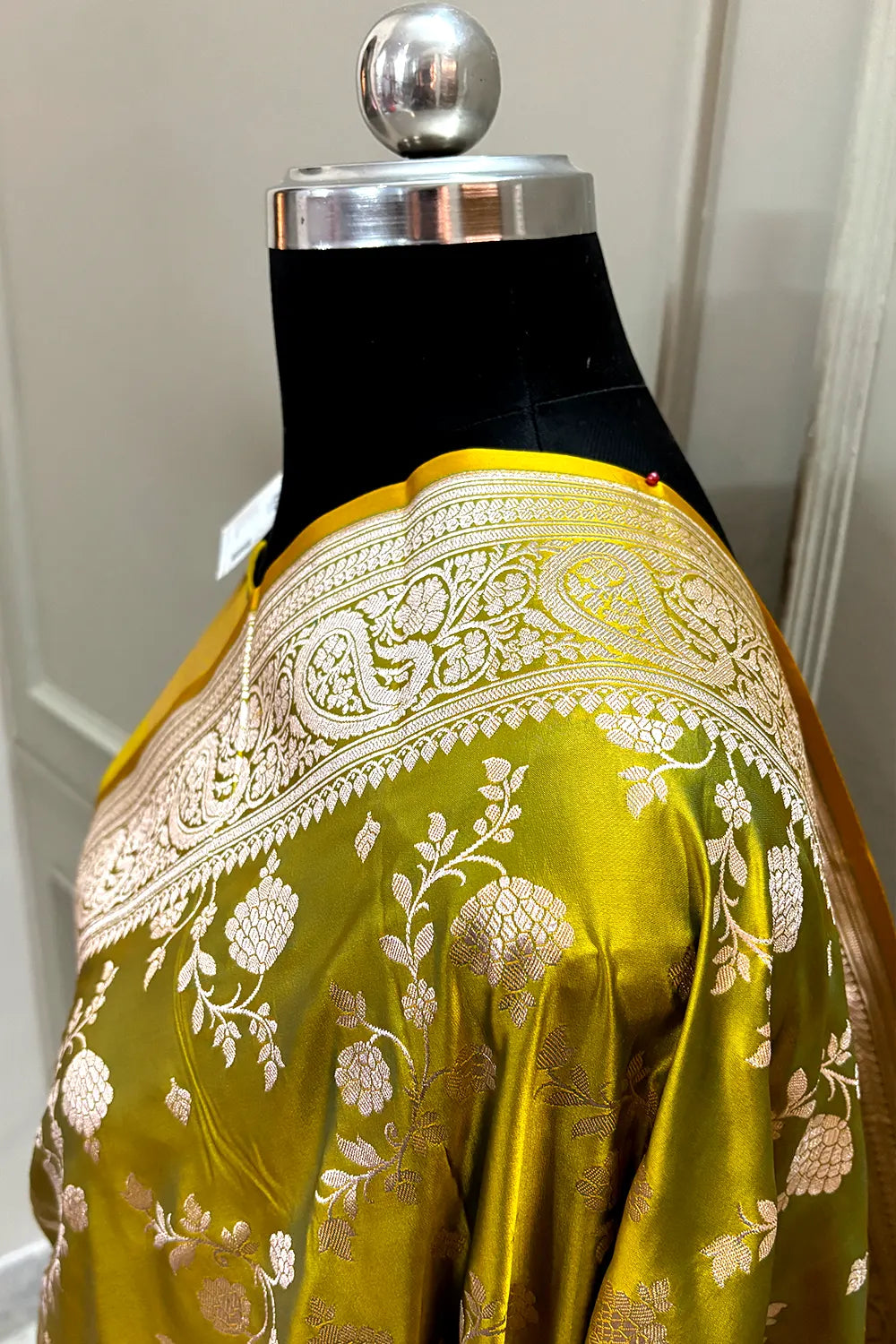 Mustard Nafis Jaal Katan Silk Banarasi Saree