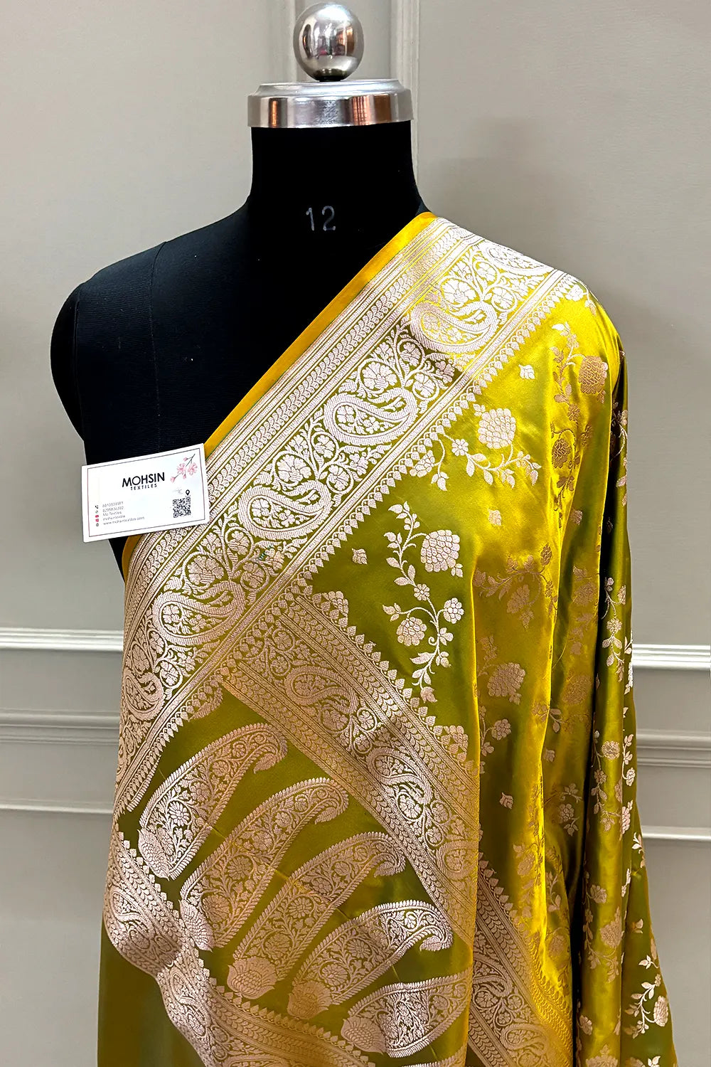 Mustard Nafis Jaal Katan Silk Banarasi Saree