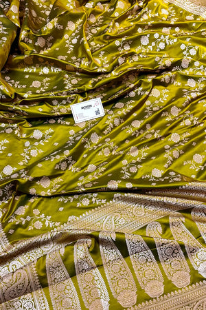 Mustard Nafis Jaal Katan Silk Banarasi Saree