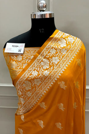 Mustard Orange Zari Katan Silk Banarasi Saree